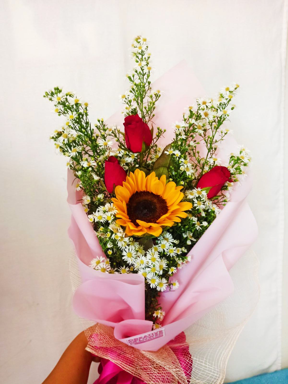SUNFLOWER - 3 rose 1 center sunflower (bbpink)