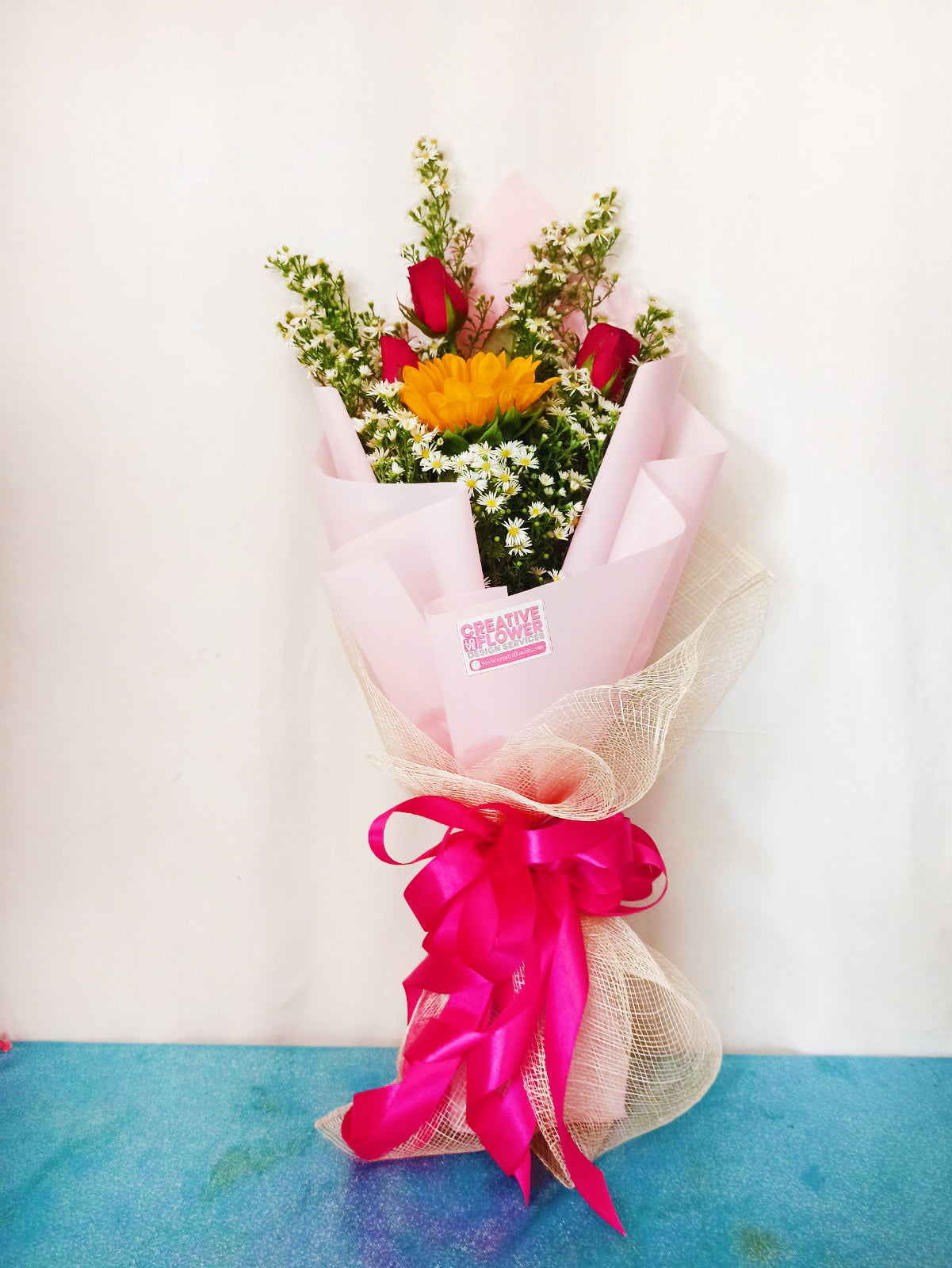 SUNFLOWER - 3 rose 1 center sunflower (bbpink)