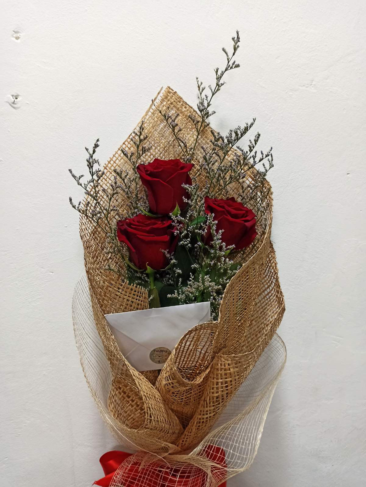 3 stems imported red rose