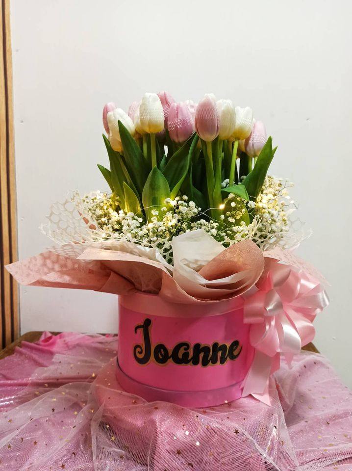Box of Blooms - 40th Surprise tulips