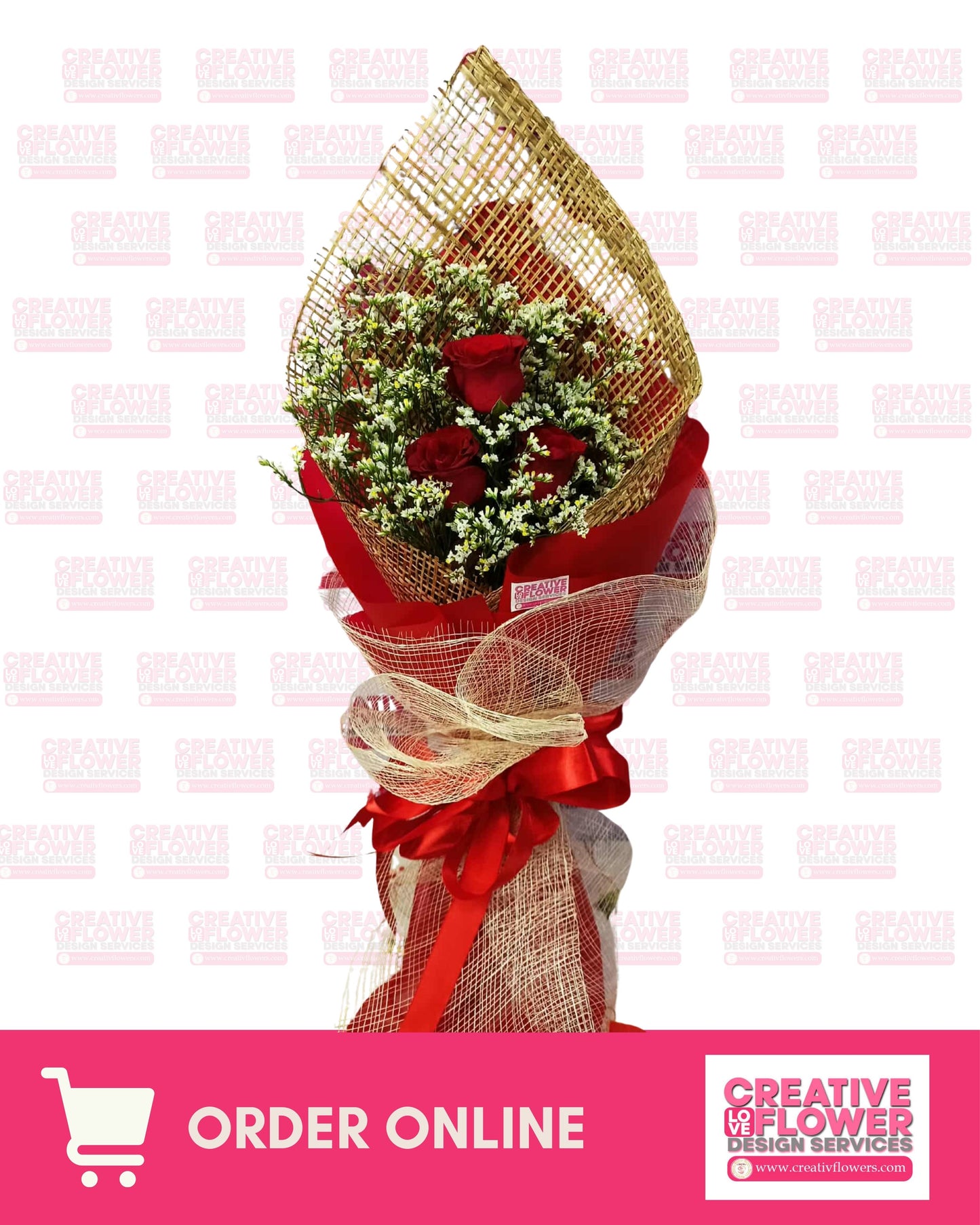 3 stems of Red Roses in Native Reddy