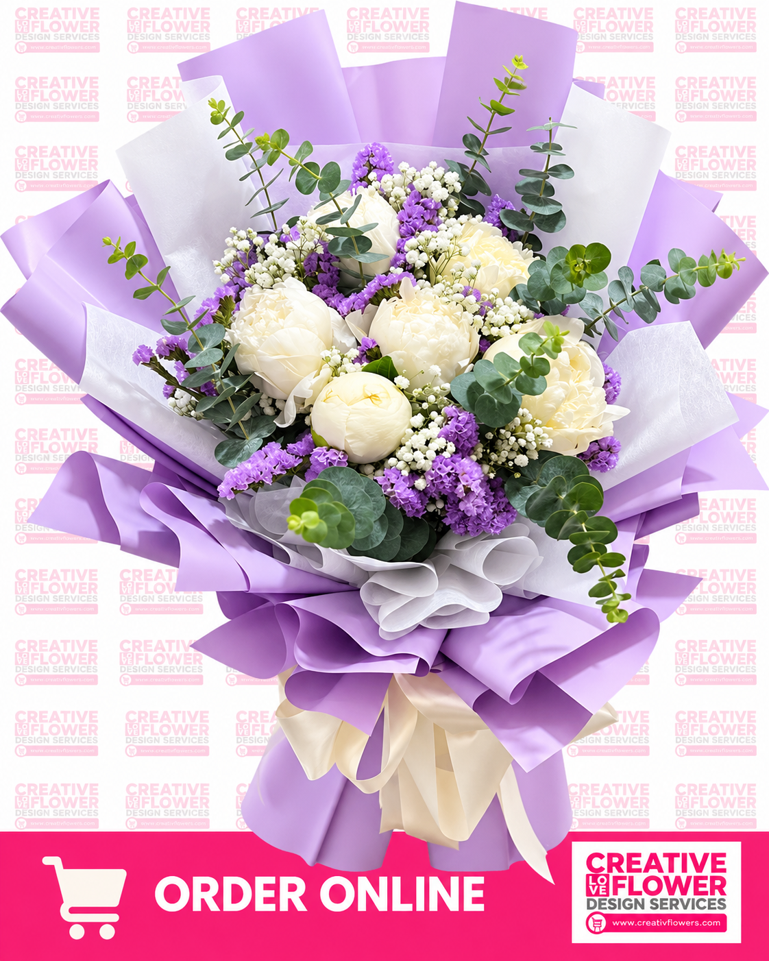 PEONY - 6 STEMS IN WHITE DE LILAC