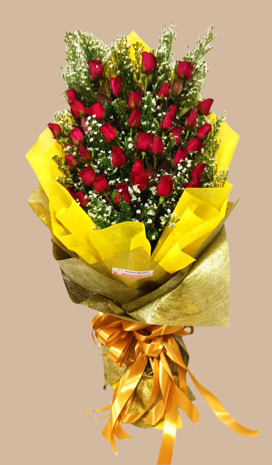 Giant - 3 dozen Red roses - golden yellow