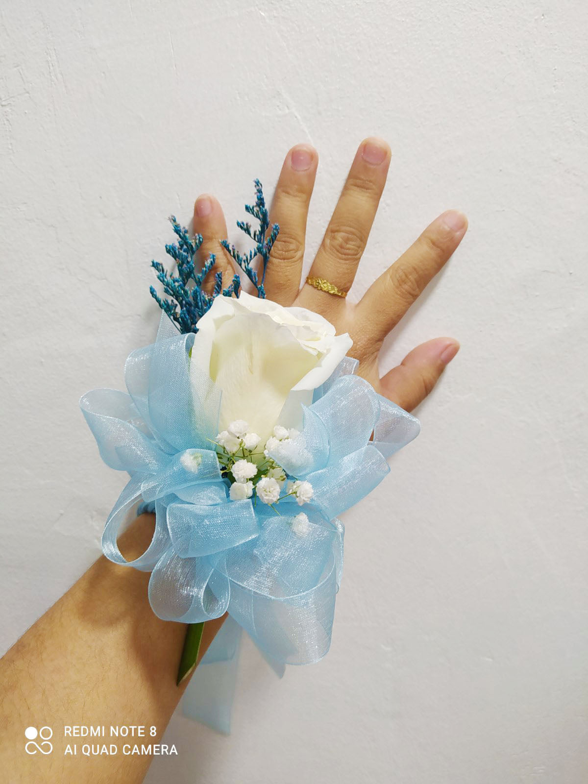 Wrist corsage - White and Blue