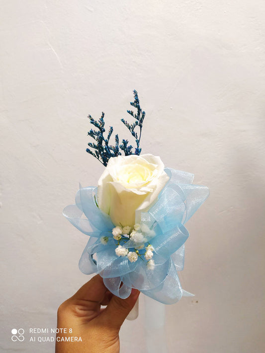 Boutonniere - White and Blue