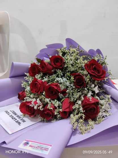 1  dozen - Red Roses -  purple love yours