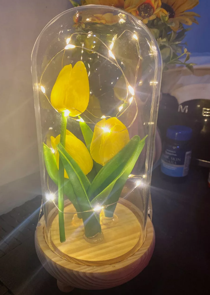 Tulips Light Glass Dome - Yellow