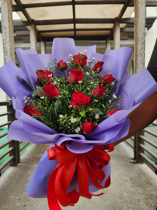 1  dozen - Red Roses -  purple love yours