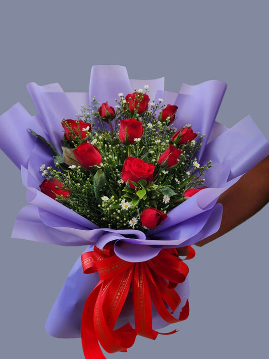 1  dozen - Red Roses -  purple love yours