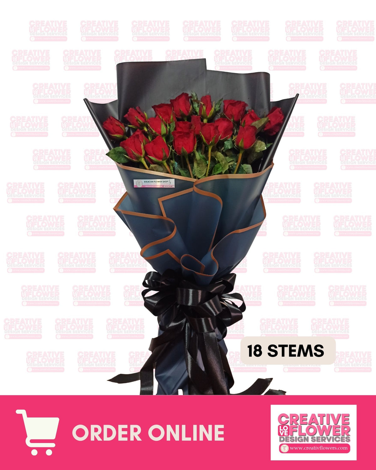 Red 18 Roses Layout 18 stems Red Classic – CREATIVE LOVE FLOWER DESIGN SERVICES