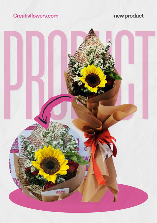 SUNFLOWER - 3 rose 1 center sunflower (Brown)