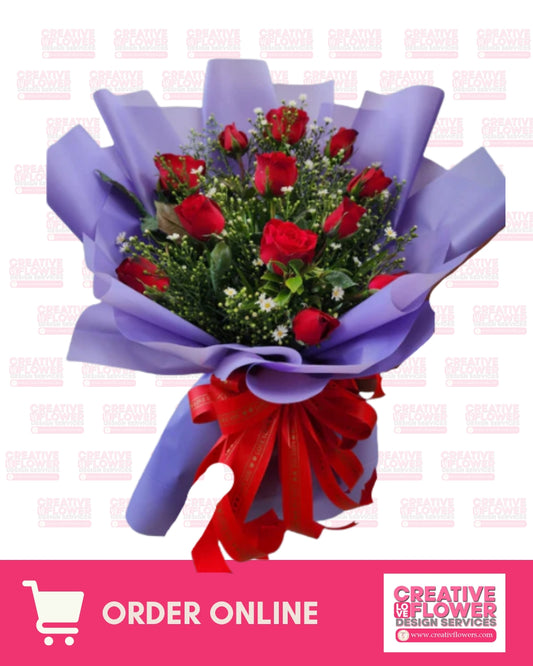 1  dozen - Red Roses -  purple love yours