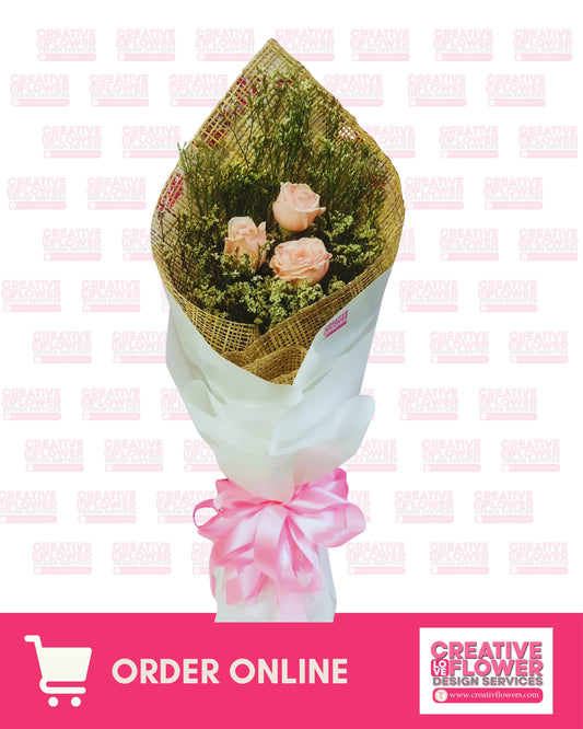 3 Stems Cute Pink Roses in Native