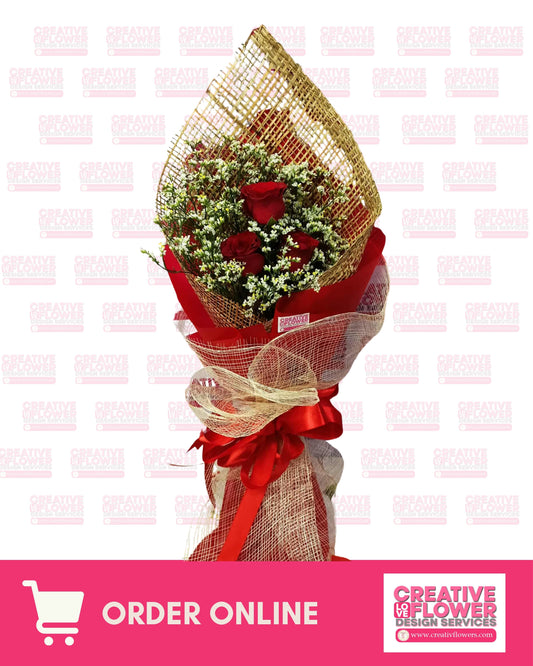 3 stems of Red Roses in Native Reddy