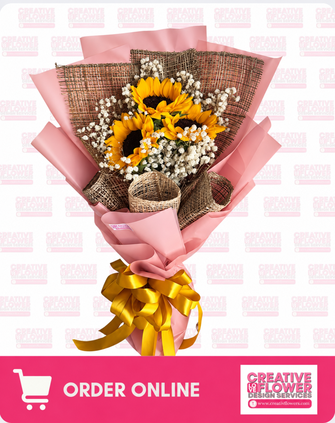 SUNFLOWER - Cheerful  in pink (3 Stems)