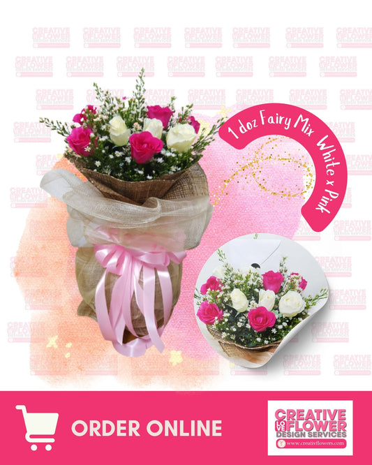 1 dozen -  Fairy Mix (white & pink)
